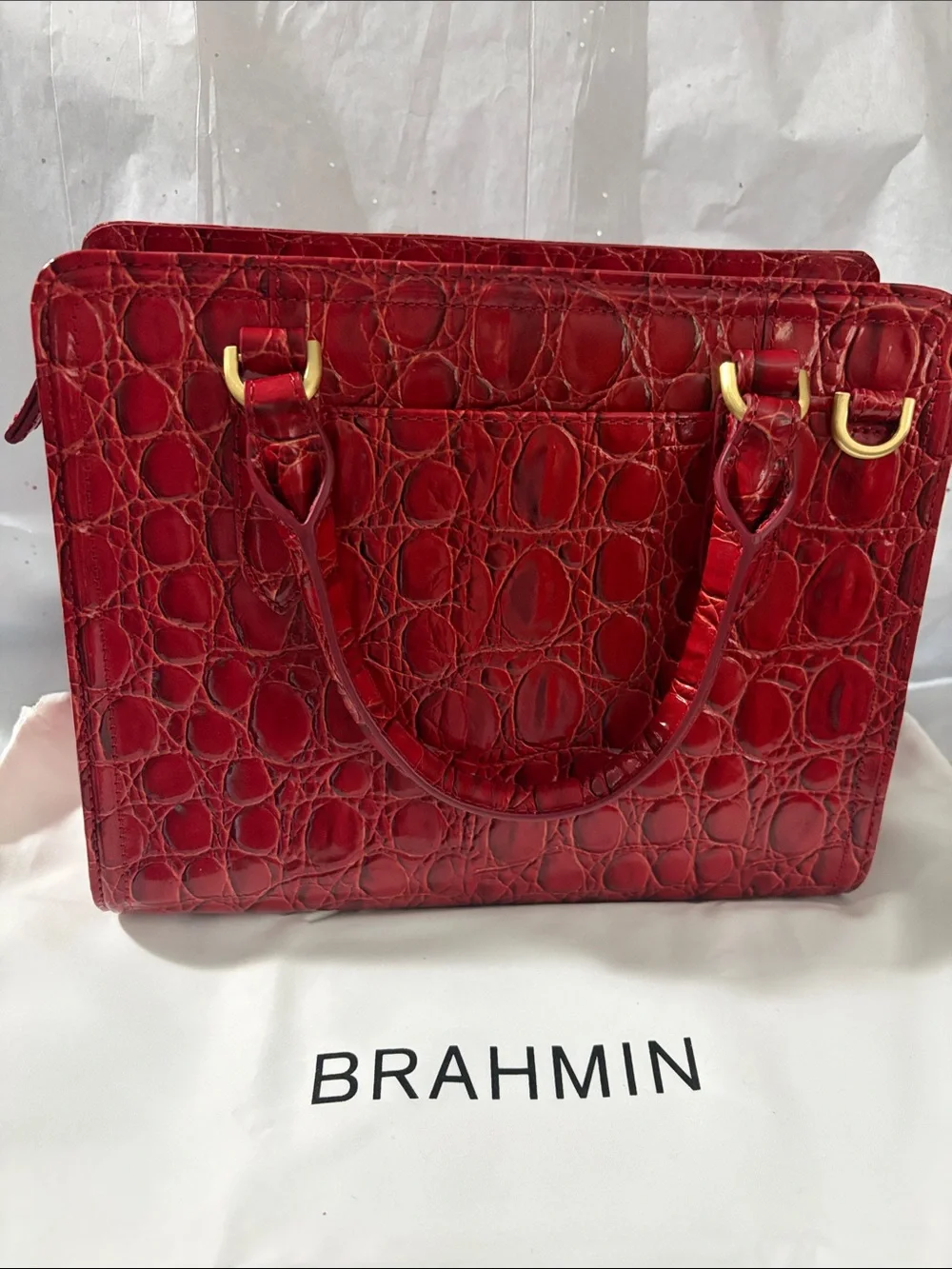 Brahmin Cami Sriracha-Vanderbilt Leather Satchel with Gold Hardware